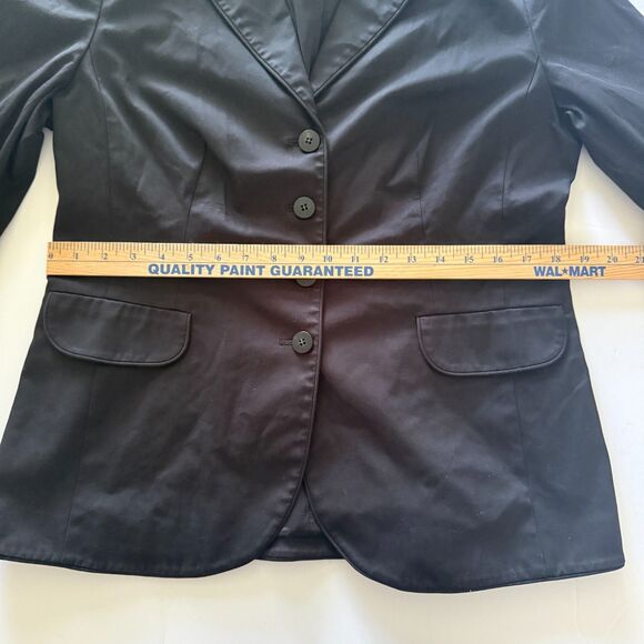 VTG Talbots Black Stretch Blazer Button Front Lined Cotton Blend Classic Fit 12 - Picture 6 of 7